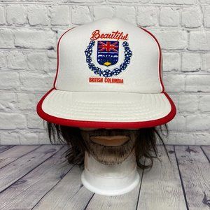 Vintage Hat Cap Snapback White Trucker Mesh Beautiful British Columbia Felt Logo